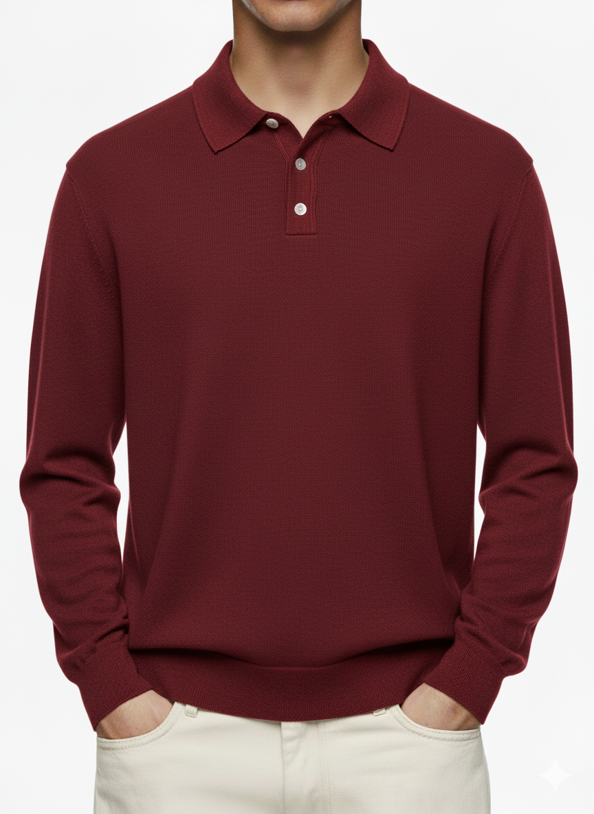 Men's Casual Button Long Sleeve Cashmere Polo Sweater