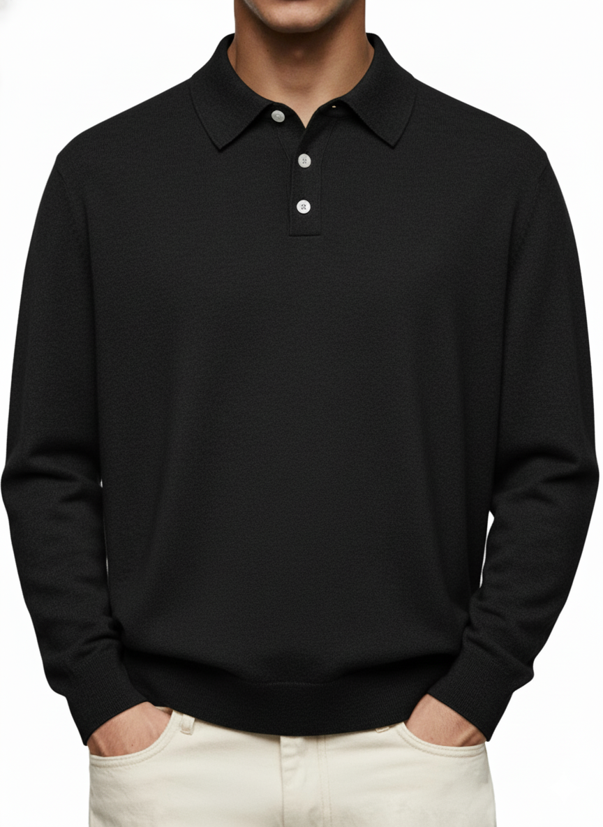 Men's Casual Button Long Sleeve Cashmere Polo Sweater