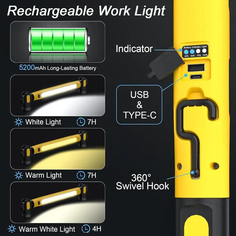 5200mAh Magnetic Rechargeable Hood Light Bar for Car Repair