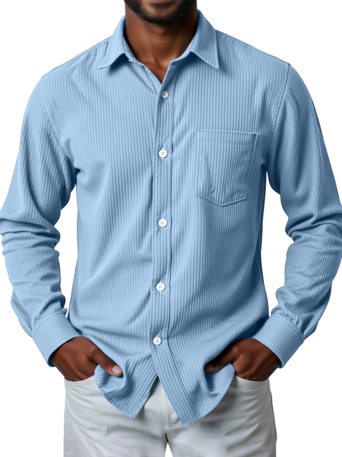 Men's Casual Solid Color Pit Striped Long-sleeved Shirt